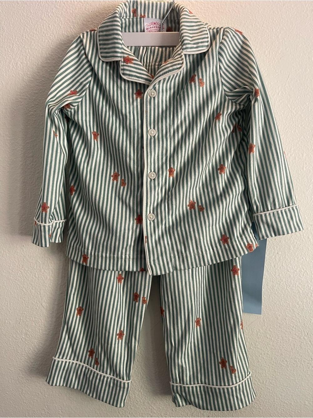 Wondershop Green and White Striped Kids Pajama Set with Gingerbread Motifs